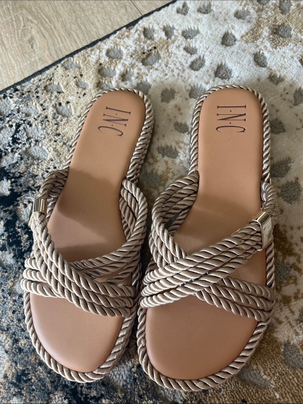 Like new INC International Concepts Beige Braided Rope Slide Sandals
